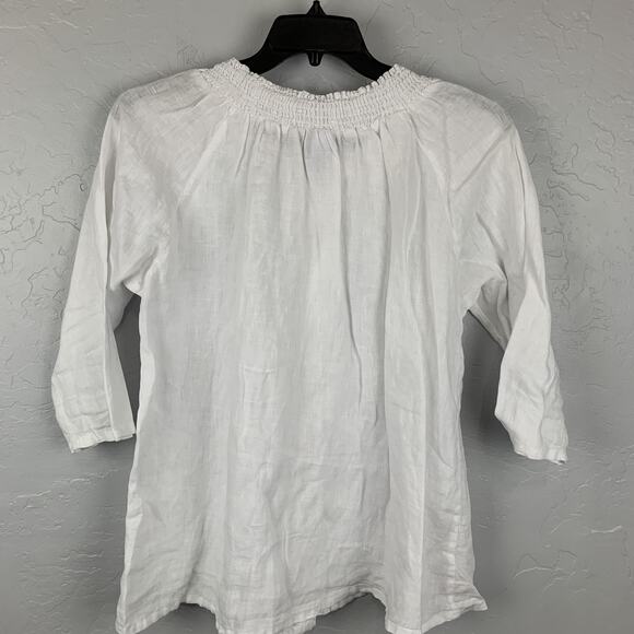 Match Point Linen Top Womens Small White Button Front Ruffle Blouse USA - Picture 2 of 6
